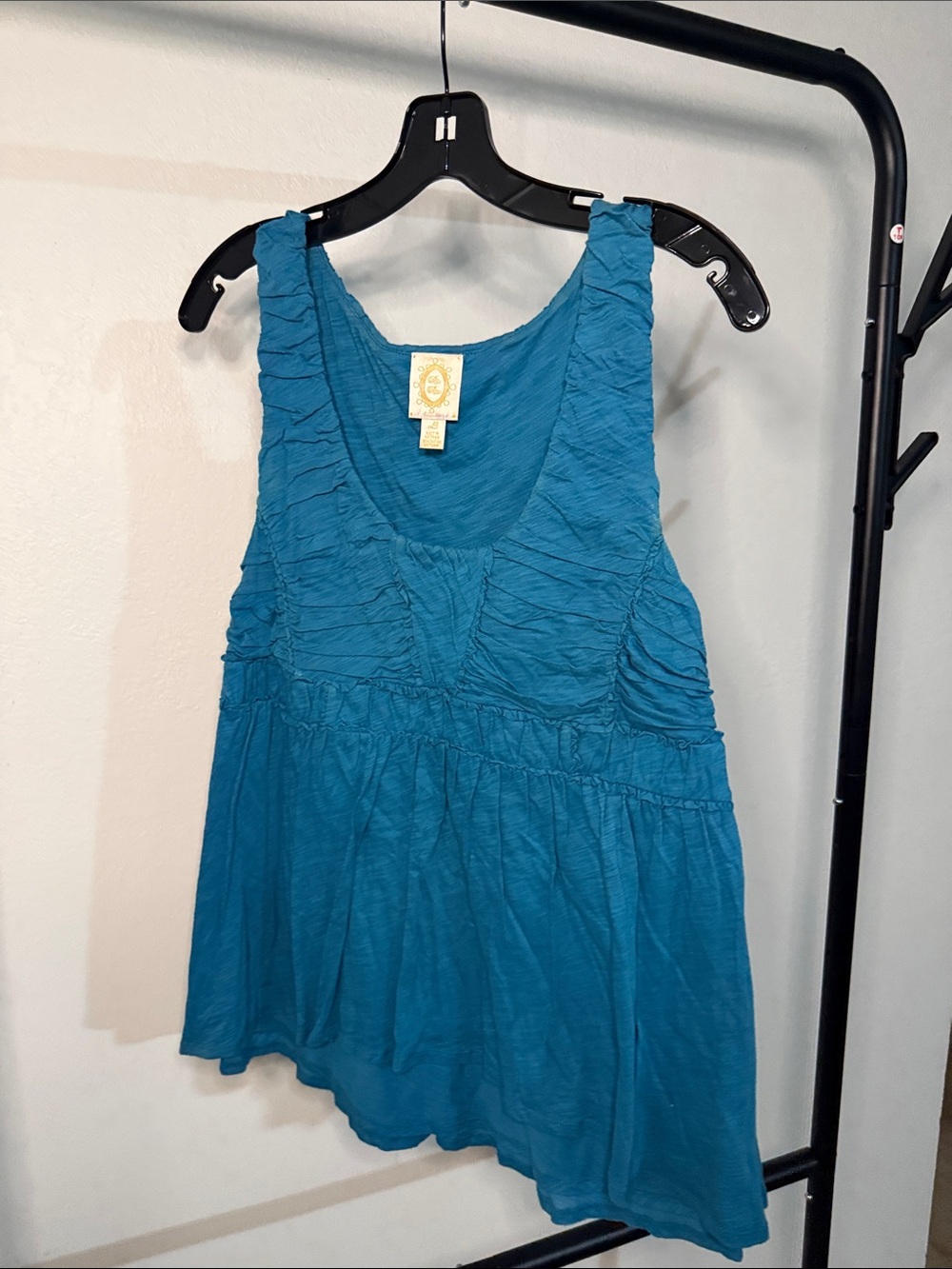 Anthropologie Teal Ruched Scoop Tank